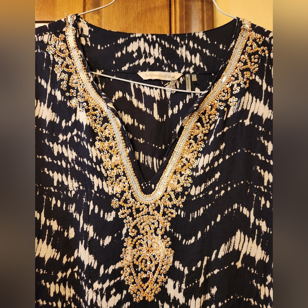 Soft Surroundings Akira Beaded Tunic Ikat Batik Large, Pristine